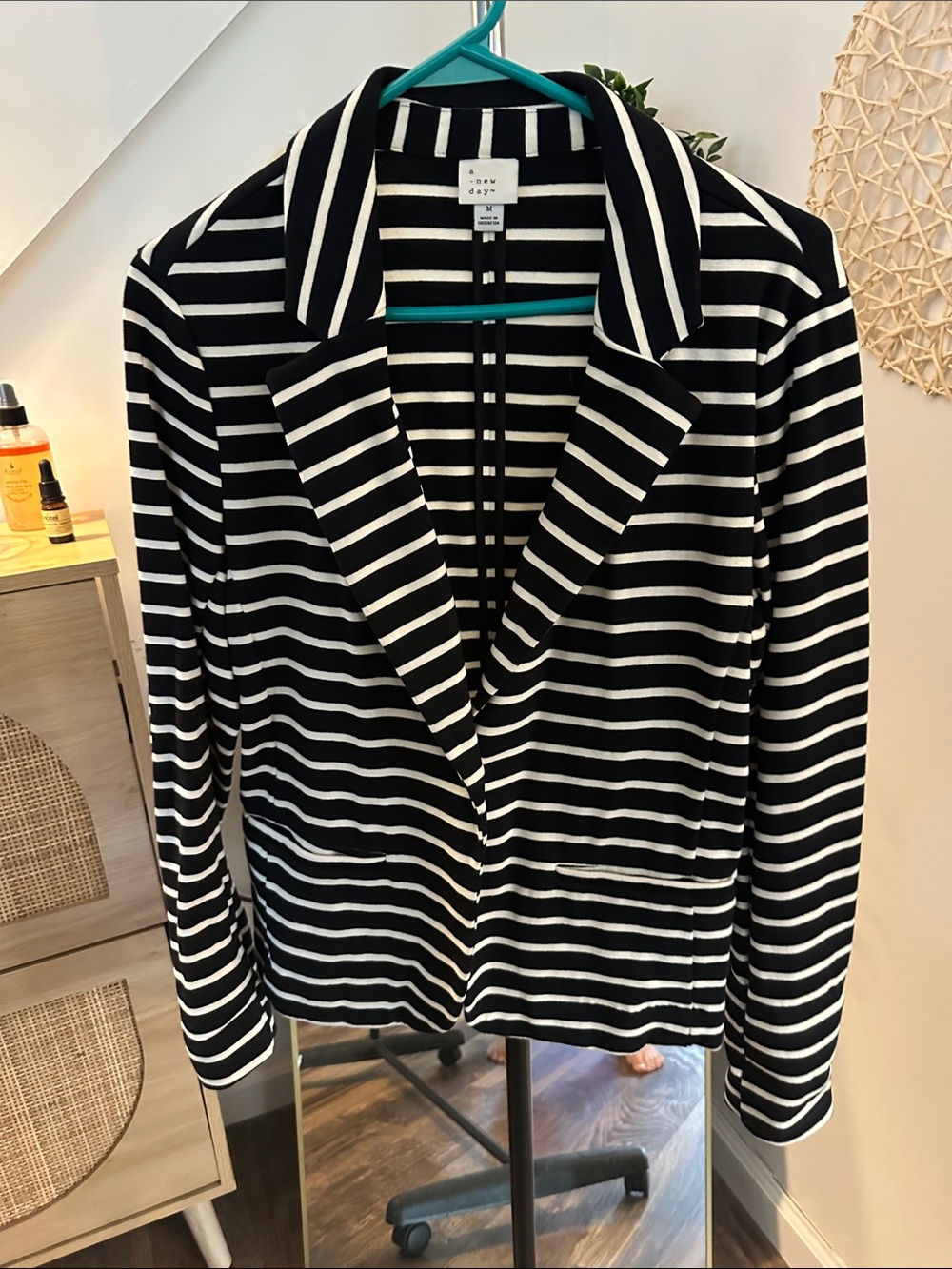 a new day Black and White Striped Knit Blazer